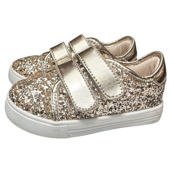 Felix & Flora Gold Glitter Sneakers Size 6 Baby Toddler Velcro Strap - Picture 4 of 8